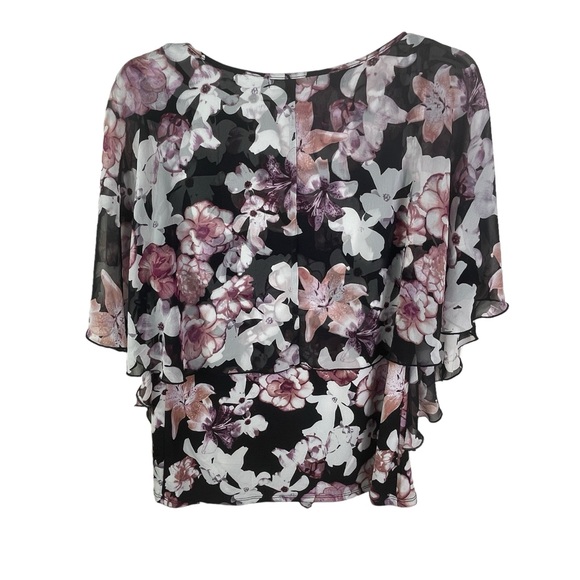 Adele & Mae XL Boho Women's Ruffled Tiered Drapey Flowy Floral V-Neck Blouse - Picture 5 of 12